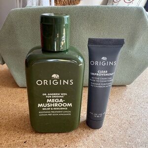 Origins Mega-Mushroom Lotion & Clear Improvement Mask — Green and Black